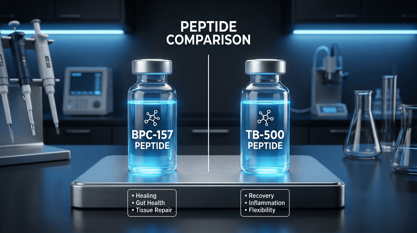 BPC-157 and TB-500 research peptide vials — the Wolverine Stack