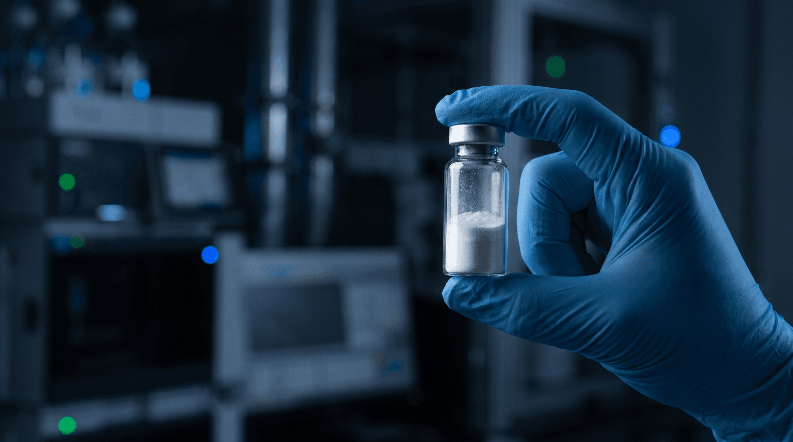 Scientist holding research peptide vial — CJC-1295 lyophilized research compound