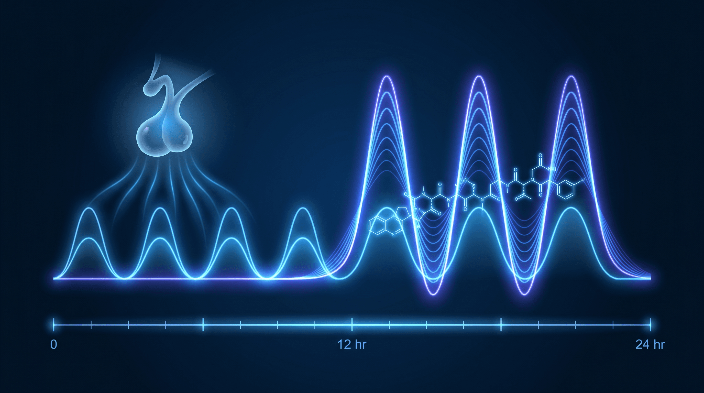 Growth hormone pulse visualization — CJC-1295 and Ipamorelin amplifying pituitary GH release