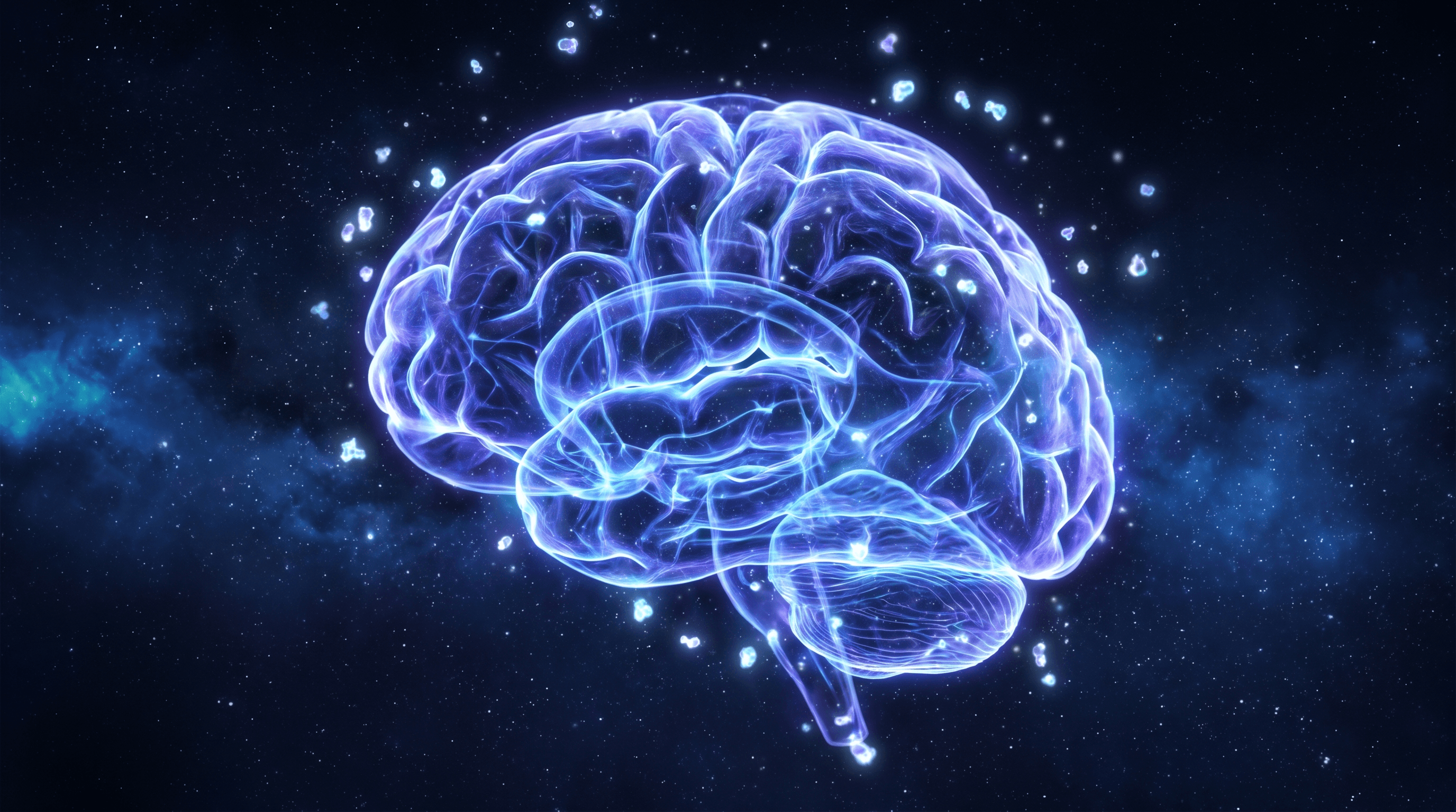 Human brain with glowing neural pathways — Semax and Selank nootropic peptide visualization