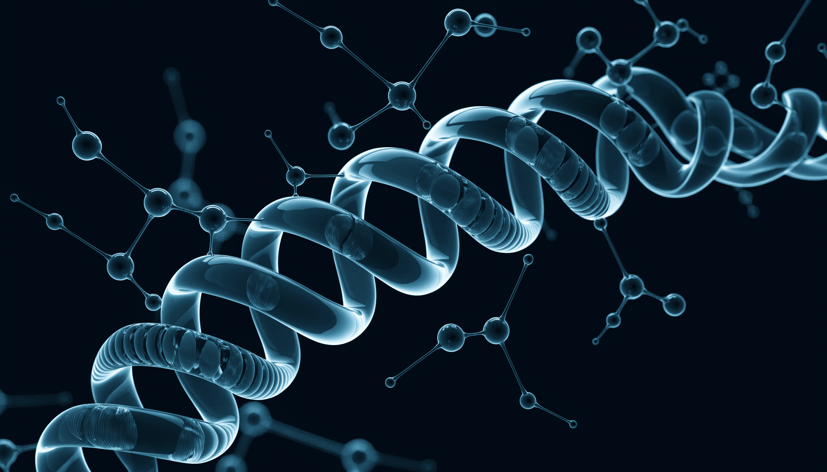 GLP-1 peptide molecular helix structure glowing blue-teal — semaglutide tirzepatide retatrutide weight loss research visualization