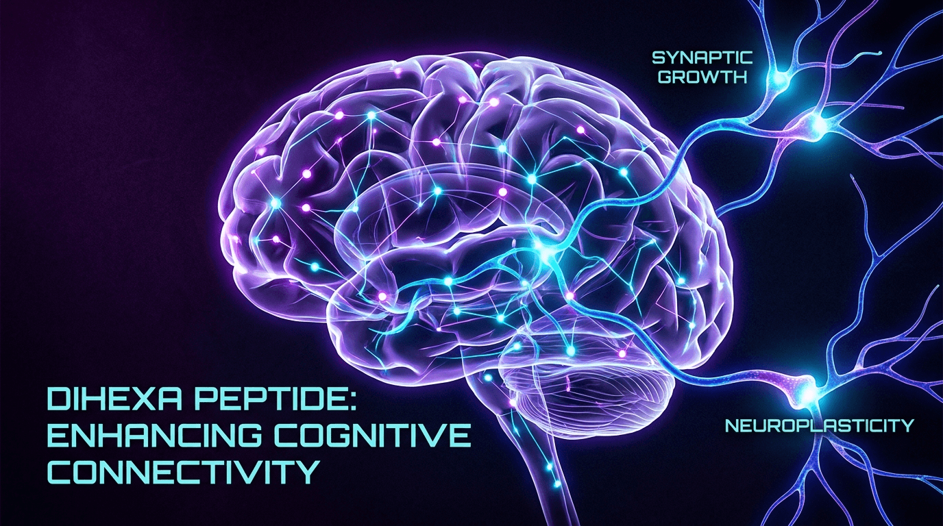 Dihexa nootropic peptide enhancing neural synapse connections in human brain — synaptic growth and neuroplasticity scientific visualization