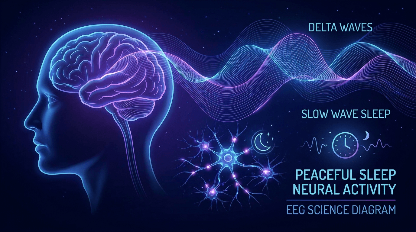 EEG delta wave sleep brainwave patterns visualization, slow-wave sleep neural activity diagram