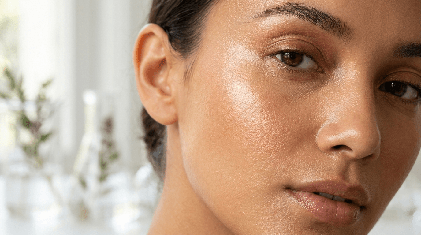 Woman with radiant, youthful glowing skin showing exceptional texture and elasticity — copper peptide GHK-Cu skin research results 2026