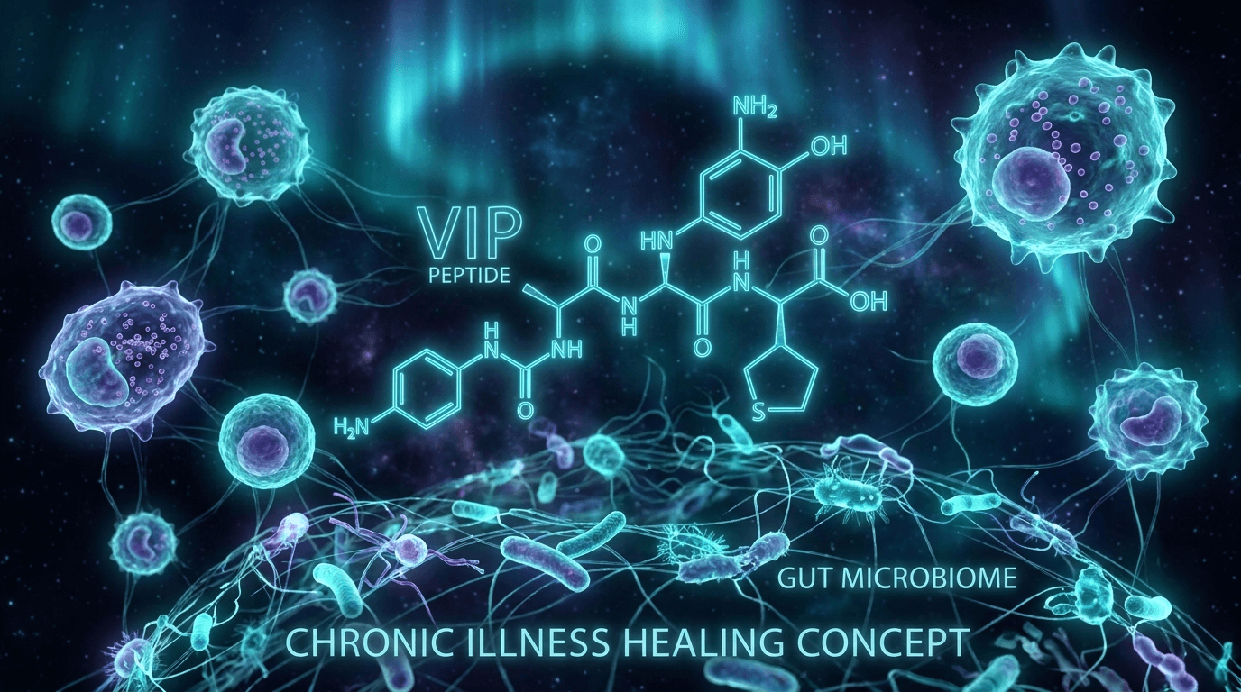 Vasoactive Intestinal Peptide molecular structure with immune cell modulation visualization