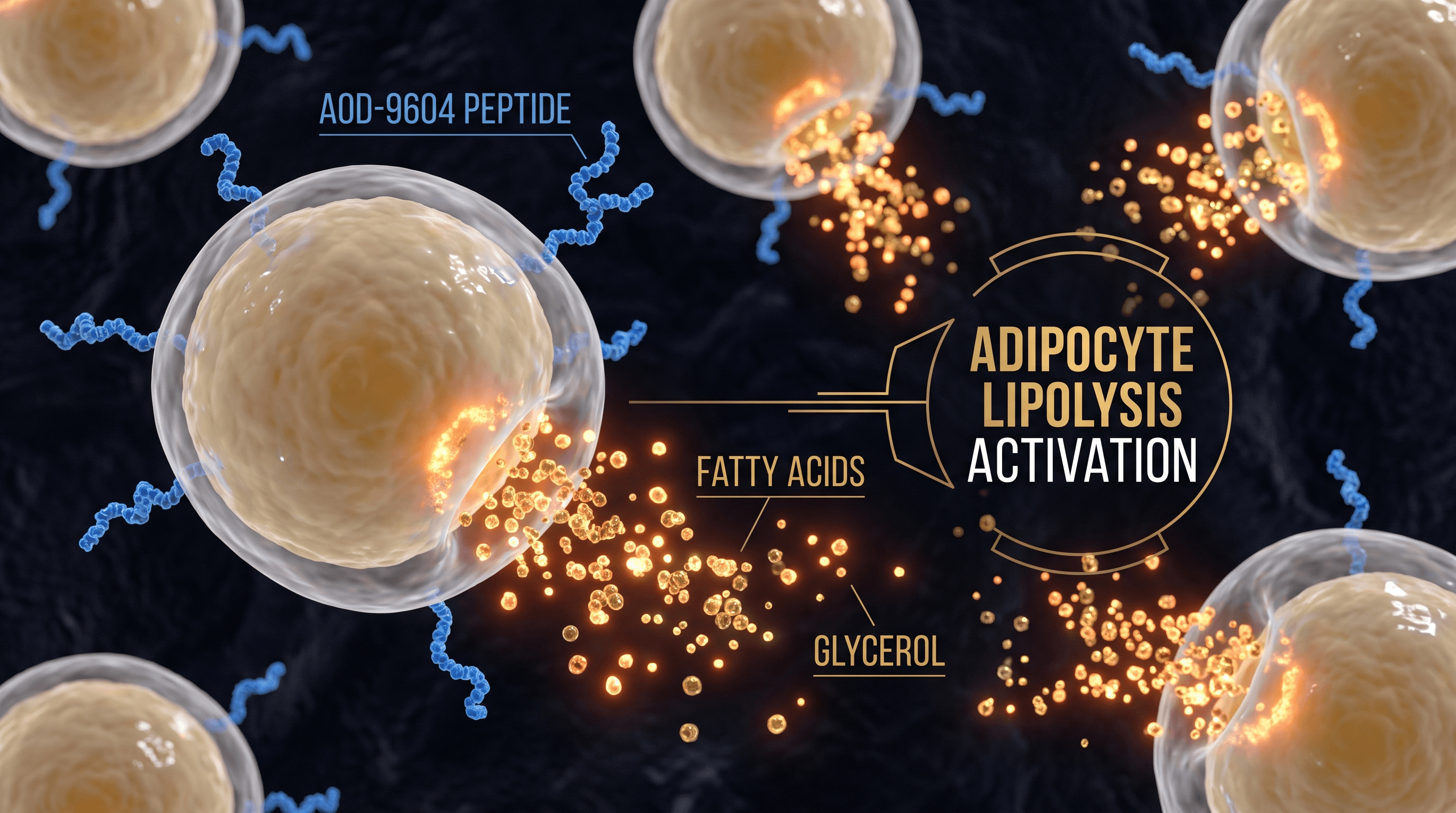 Scientific microscopy visualization of cellular metabolic processes with peptide molecule structures — professional research peptide quality control concept, HPLC verification and certificate of analysis